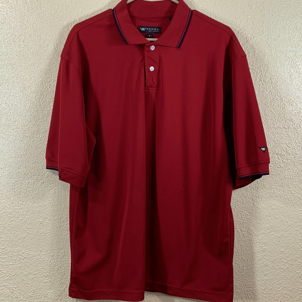 Wedge Men's Polo Shirt Burgundy Dark Red Black Stripes L Short Sleeve Stretchy